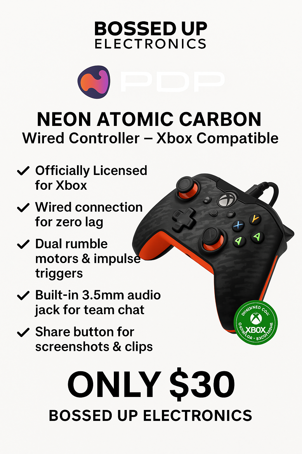 š® PDP Neon Atomic Carbon Wired Controller ā Xbox Compatible