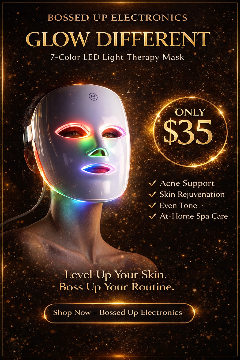Bossed Up LED Glow Mask – 7 Color Light Therapy System