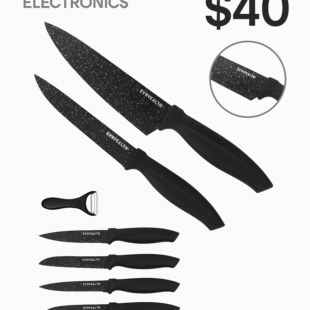 EVRYEALTH 6-Piece Marble-Coated Knife Set – Premium Non-Stick German Steel Blades