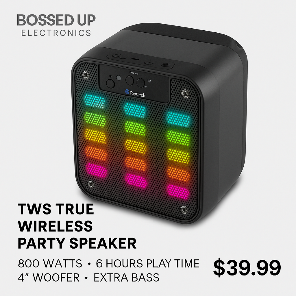 TopTech TWS True Wireless Party Speaker – 800W with LED Light Show