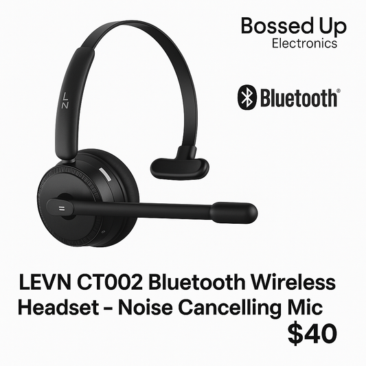 LEVN CT002 Bluetooth Wireless Headset – Noise Cancelling Mic