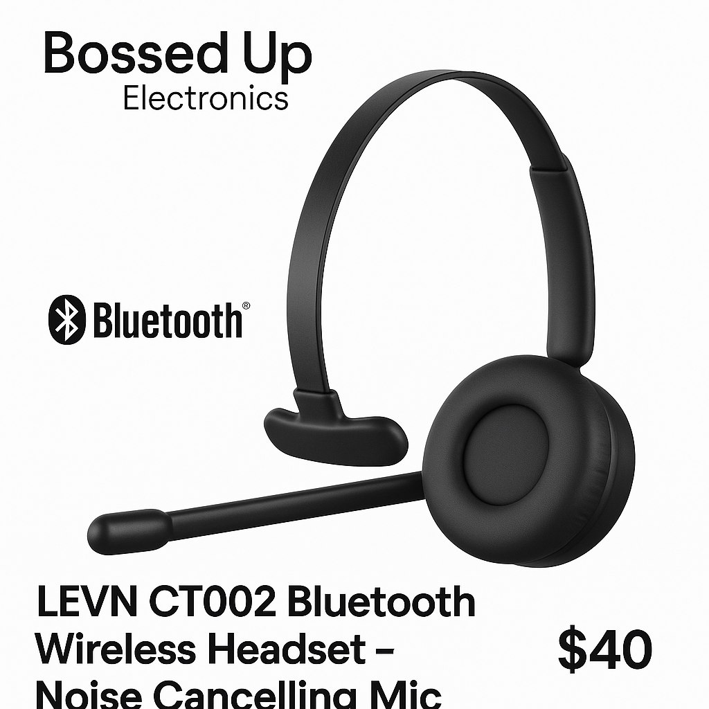 LEVN CT002 Bluetooth Wireless Headset – Noise Cancelling Mic