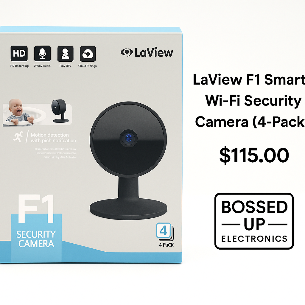 LaView F1 Smart Wi-Fi Security Camera (4-Pack) – 1080p HD, Motion Alerts, 2-Way Audio, Cloud Storage