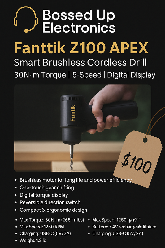 Fanttik Z100 APEX Smart Brushless Cordless Drill – 30N·m Torque | 5-Speed | Digital Display