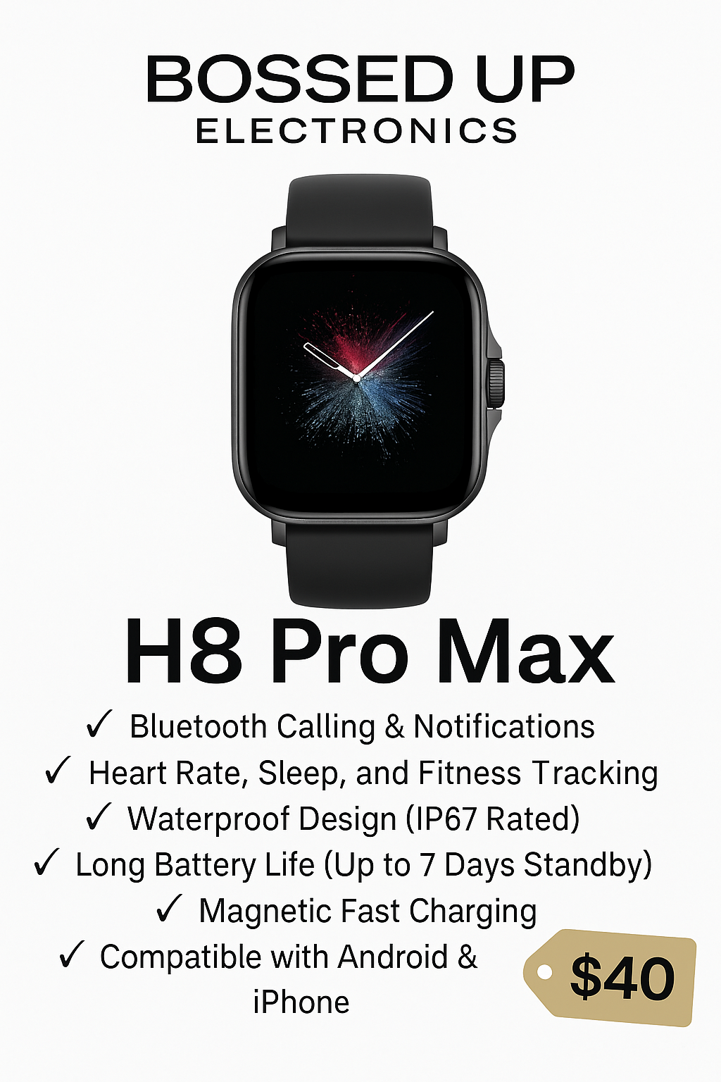 H8 Pro Max Smartwatch – Bluetooth Call, Fitness Tracker, Full HD Display
