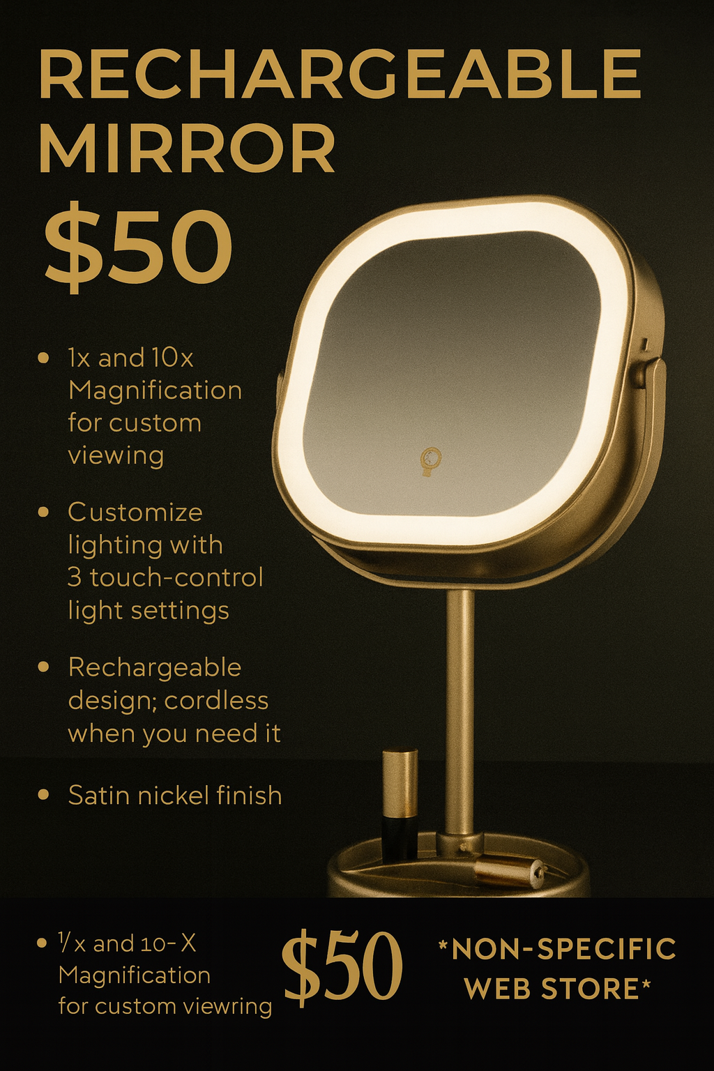 “Conair Halo LED Double-Sided Rechargeable Vanity Mirror"