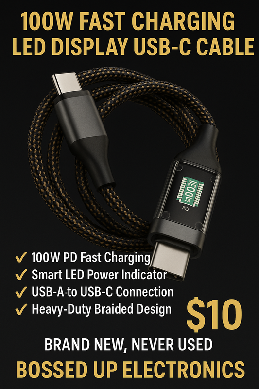 100W Fast Charging LED Display USB-C Cable (Braided, Heavy-Duty) USE CODE Buy3for25