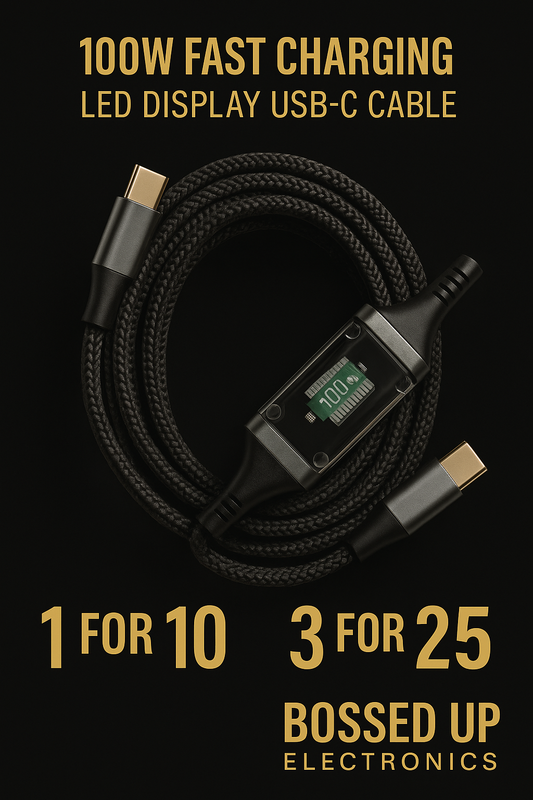 100W Fast Charging LED Display USB-C Cable (Braided, Heavy-Duty) USE CODE Buy3for25