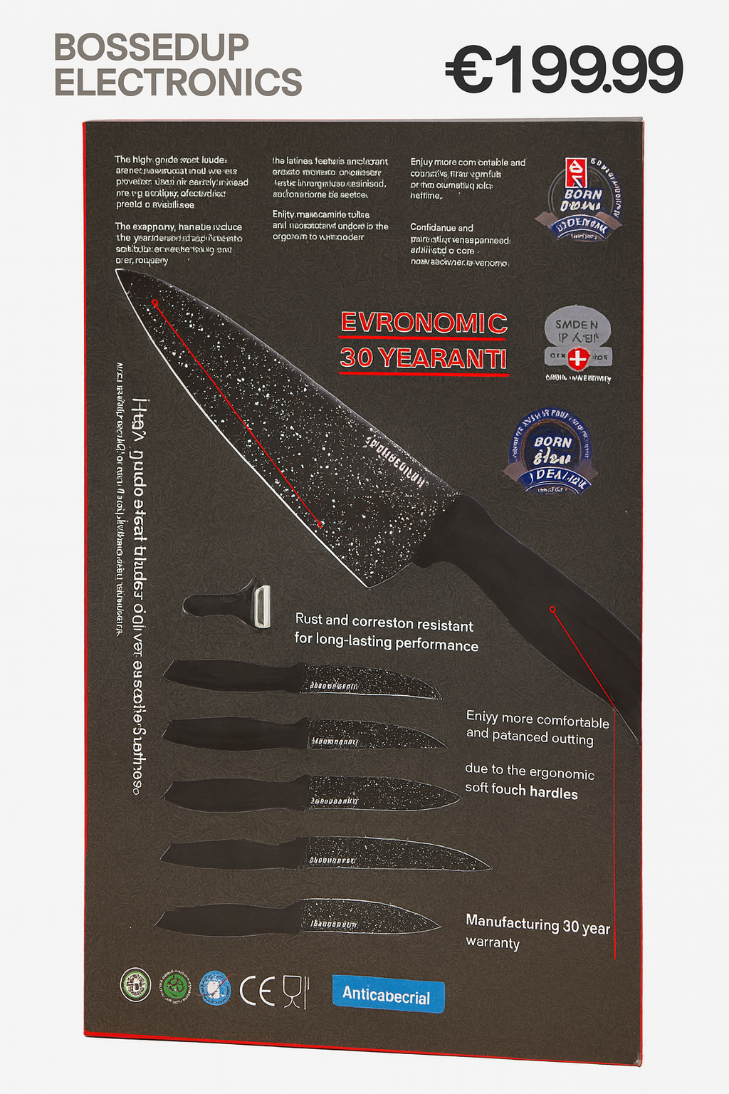 EVRYEALTH 6-Piece Marble-Coated Knife Set – Premium Non-Stick German Steel Blades