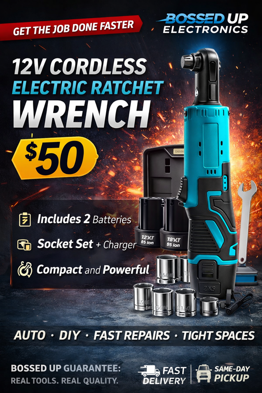 12V Cordless Electric Ratchet Wrench Kit (2 Batteries + Socket Set)