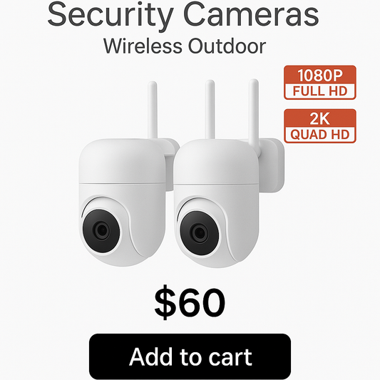 🔒 Wireless Outdoor Security Camera Set (2K / 1080p, Wi-Fi, Two-Way Audio, Floodlight) – 2 Pack
