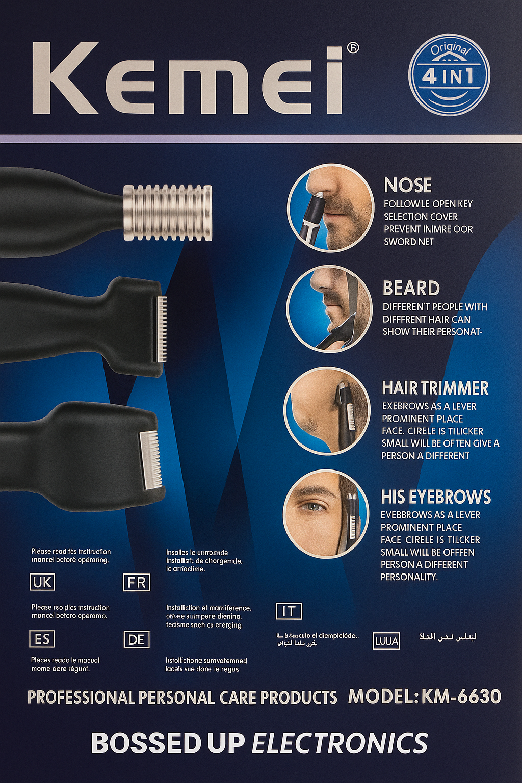 Kemei 4-in-1 Grooming Trimmer – Nose, Beard & Hair Kit