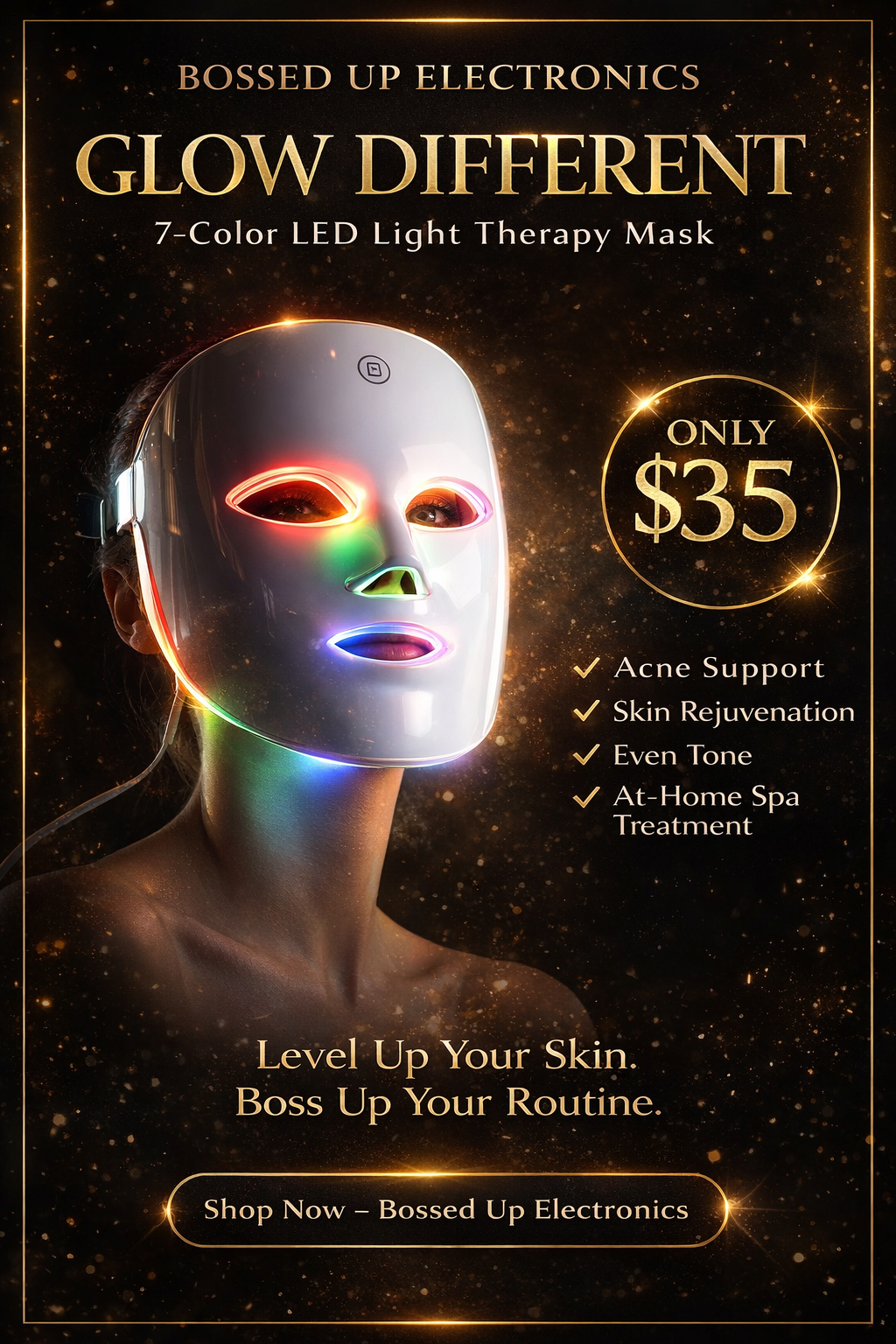 Bossed Up LED Glow Mask – 7 Color Light Therapy System