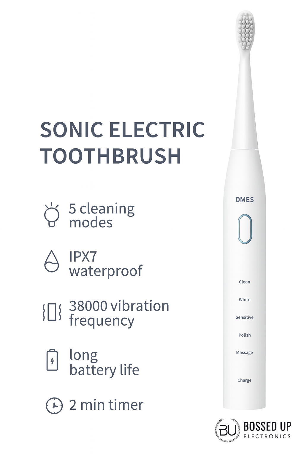 DMES Sonic Electric Toothbrush – 5 Modes, Waterproof, Long Battery Life