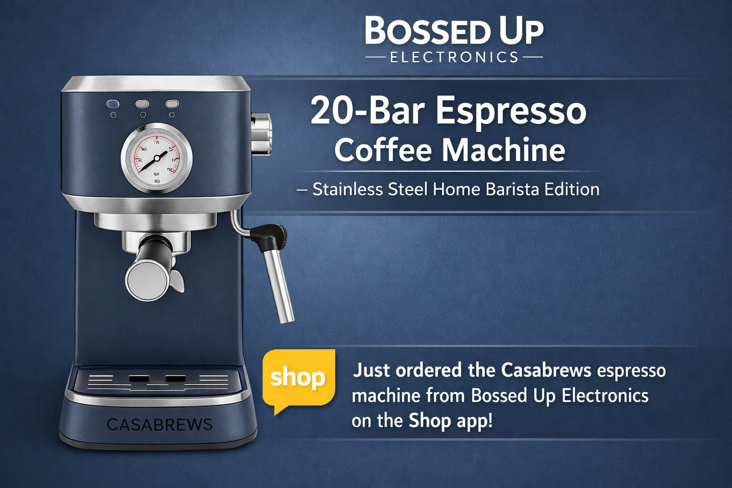 Casabrews 20-Bar Espresso Coffee Machine – Stainless Steel Home Barista Edition